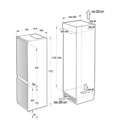 Вбуд. холодильник з мороз. камерою Gorenje, 177х55х54см, 2 двері, 176(76)л, А+, NF+, Зона св-ті, Диспл, Біли
