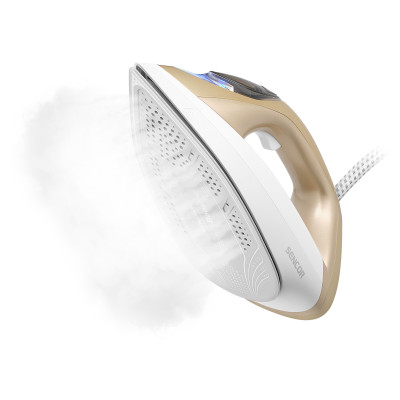 Праска-парогенератор Sencor, 2400Вт, 1500мл, паровий удар -395гр, постійна пара - 130гр, Anti-calc, керам. підошва, біло-золотий Праска-парогенератор Sencor, 2400Вт, 1500мл, паровий удар -395гр, постійна пара - 130гр, Anti-calc, керам. підошва, біло-золотий