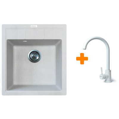 Набір кухонна Adamant Brick, штучний камінь, квадрат, без крила, 460x515x200мм, чаша - 1, врізна, Old stone + змішувач