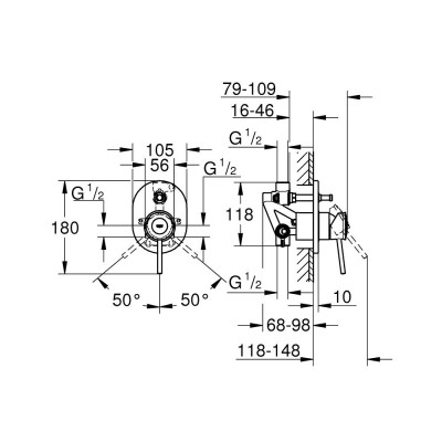 Однорычажный смеситель для ванны Grohe BauClassic, скрытый монтаж, хром Однорычажный смеситель для ванны Grohe BauClassic, скрытый монтаж, хром