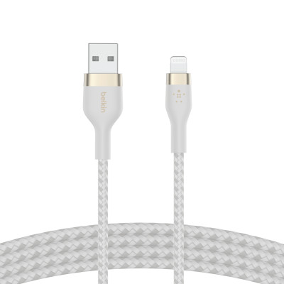 Belkin Кабель USB-A - Lightning плетений, силіконовий, з ремінцем на магніті, 1м, білий Belkin Кабель USB-A - Lightning плетений, силіконовий, з ремінцем на магніті, 1м, білий