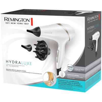 Фен Remington HydraLuxe, 2300Вт, 3 режими, дифузор, іоніз-я, хол. обдув, білий