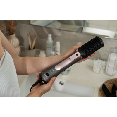 Фен-щітка ARDESTO Brush Pink Touch, 1200Вт, 2 швидкості, 2 темп. режими, LED-дисплей, функція іонізації , 4 насадки, сірий+ рожевий