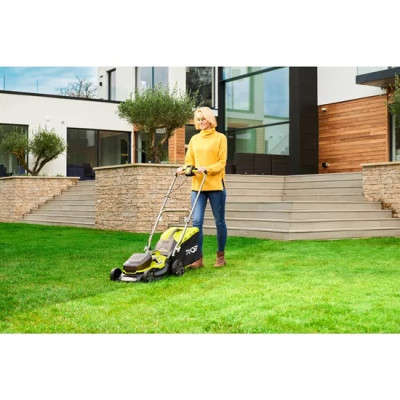 Газонокосилка аккумуляторная Ryobi RY18LMH37A-250 ONE+ Hybrid АКБ+сеть (18В/220В) акб 2х5А-ч 37см 45л 25-70мм мульчирование 15.7кг (5133004583)