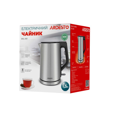 ARDESTO Електрочайник EKL-X51/1.5 л/2200 Вт/подвійні стінки/Strix контроль/нержавіюча сталь