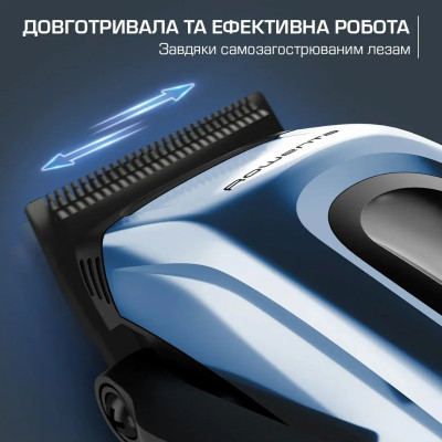 Машинка для стрижки Rowenta Barber Experience, для голови, мережа+акум., роторний мотор DC, насадок-12, нержавіюча сталь з покриттям DLC, синій