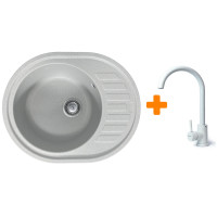 Набір кухонний Adamant Ovum, штучний камінь, овальна, з крилом, 615х495х200мм, чаша - 1, врізна, Old stone + змішувач