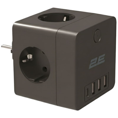 Адаптер мережевий 2E 3xТипF, 16A, 2xUSB-A, 1x USB-C фільтр, чорний Адаптер мережевий 2E 3xТипF, 16A, 2xUSB-A, 1x USB-C фільтр, чорний