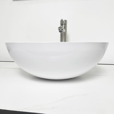 Раковина, умивальник Adamant KREIS, штучний камінь, кругла, без отвору для змішувача та переливу, 420х150мм, накладний, білий