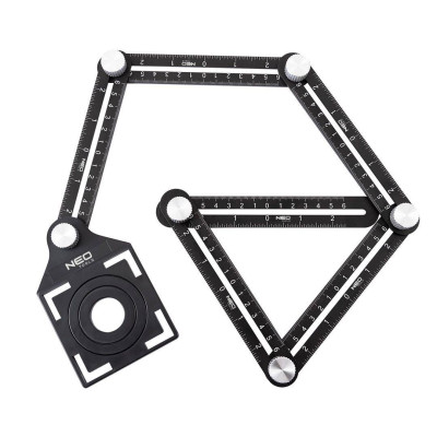 Neo Tools кутова, алюміній, 6 плечей шкалою 0-6 см, отвори у шаблоні 2.5/4/4.5 см