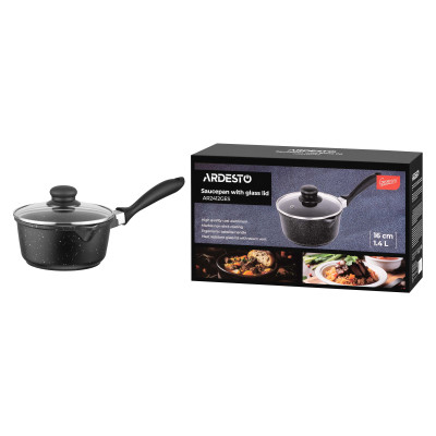 Ківш зі скляною кришкою ARDESTO Gemini Anzio, 1.4л, алюміній, чорний