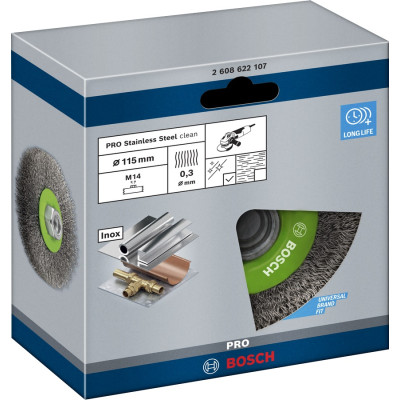 Щітка дискова Bosch Professional нержавіюча 115мм, 0.3мм, M14