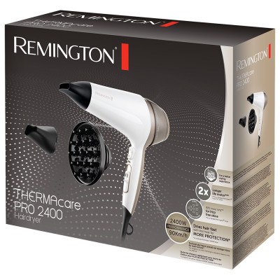 Фен Remington Thermacare Pro, 2200Вт, 3 режими, дифузор, іоніз-я, хол. обдув, турбо режим, біло-коричневий