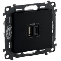 Зарядний пристрій з двома USB-роз'ємами тип А+типС Valena LIFE, 240V, 5V, 3A, матовий чорний