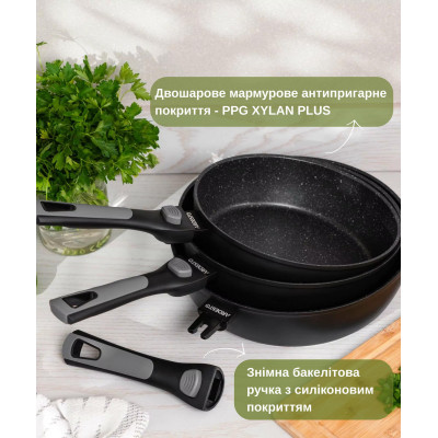 Сковорода глибока зі знімною ручкою ARDESTO Gemini Bari, 26см, алюміній, чорний