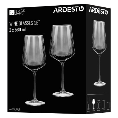 Набір келихів для вина ARDESTO Black Mars Alcor 560мл, 2шт, скло, сірий Набір келихів для вина ARDESTO Black Mars Alcor 560мл, 2шт, скло, сірий