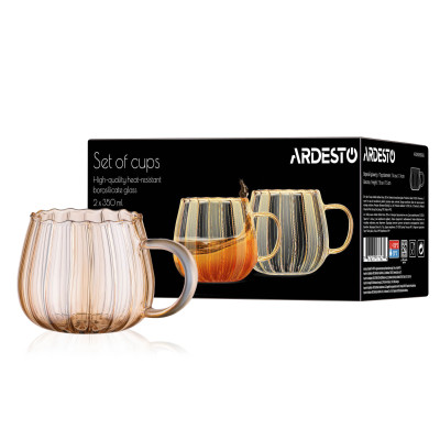 ARDESTO Набір чашок з ручками Golden Moon 350мл, 2шт, боросилікатне скло, прозорий ARDESTO Набір чашок з ручками Golden Moon 350мл, 2шт, боросилікатне скло, прозорий
