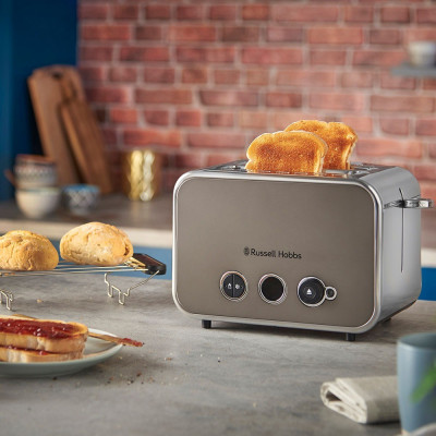 Тостер Russell Hobbs Distinctions 2-Slice 1670Вт, підігрів, розморожування, пластик, сріблясто-сірий