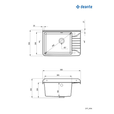 Мийка кухонна Deante Garden, полістирол, прямокут., без крила, 505х350х252мм, чаша - 1, до стіни, сірий Мийка кухонна Deante Garden, полістирол, прямокут., без крила, 505х350х252мм, чаша - 1, до стіни, сірий