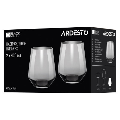 ARDESTO Набір склянок низьких Black Mars Avior 430мл, 2шт, скло, сірий ARDESTO Набір склянок низьких Black Mars Avior 430мл, 2шт, скло, сірий