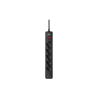 Удлинитель-фильтр сетевой 2E 5xТип F, 3x1.5мм кв, 16A, 3xUSB-A, с защитой от перенапряжения, 2м, черный 2E-SP515M2USBBK