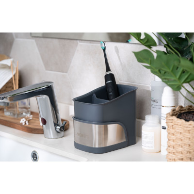 Органайзер для щіток ARDESTO Minimalism, 15х10х13.5см, пластик, нержавіюча сталь, сірий