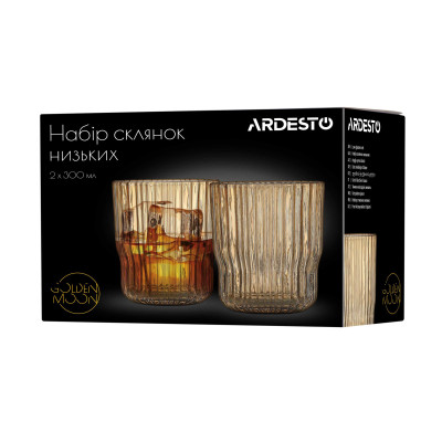 Набір склянок низьких Ardesto Golden Moon, 300мл, 2шт, скло, золотистий (AR2630SM) Набір склянок низьких Ardesto Golden Moon, 300мл, 2шт, скло, золотистий (AR2630SM)