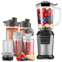 Блендер для смузи Sencor стационарный 800Вт, 4 емкости, чаша-900мл, стекло, кофемолка, серый
