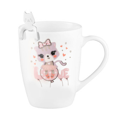 Чашка з ложкою ARDESTO Love, 320мл, порцеляна, нержавіюча сталь, білий