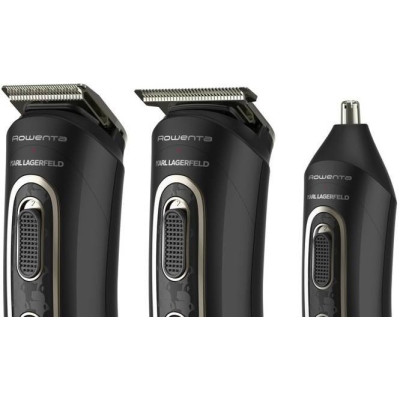 Тример Rowenta & Karl Lagerfeld, для бороди, вусів, голови, носа та вух, акум., роторний мотор, насадок-9, титан.напил., чорний Тример Rowenta & Karl Lagerfeld, для бороди, вусів, голови, носа та вух, акум., роторний мотор, насадок-9, титан.напил., чорний