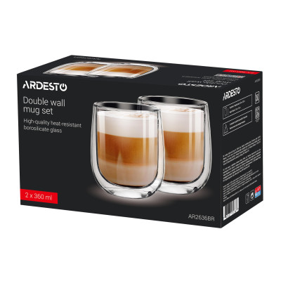 ARDESTO Набір чашок з подвійними стінками, 360мл, 2шт, боросилікатне скло, прозорий ARDESTO Набір чашок з подвійними стінками, 360мл, 2шт, боросилікатне скло, прозорий