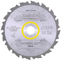 Диск пильний Metabo Power Cut Wood - Professional, 216х30мм, 24 зубців Диск пильний Metabo Power Cut Wood - Professional, 216х30мм, 24 зубців
