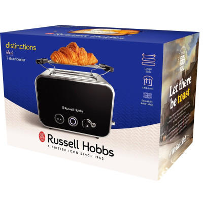 Тостер Russell Hobbs Distinctions 2-Slice 1670Вт, підігрів, розморожування, пластик, чорний