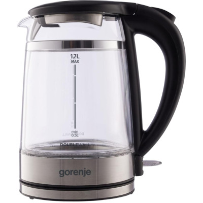 Gorenje Електрочайник 1.7л, 2,200 Вт, strix контроль, скло, чорний Gorenje Електрочайник 1.7л, 2,200 Вт, strix контроль, скло, чорний