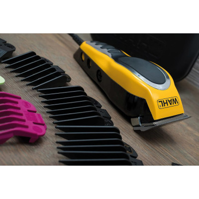Машинка для стрижки Wahl Close Cut Pro Clipper, від мережі, вібраційний мотор, насадок-6, кейс, сталь, жовтий