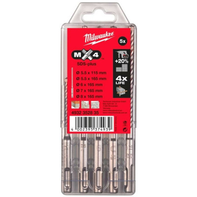 Набір бурів по бетону Milwaukee SDS-PLUS M2, 5.5-8мм, кейс 5шт Набір бурів по бетону Milwaukee SDS-PLUS M2, 5.5-8мм, кейс 5шт
