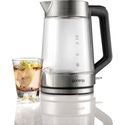 Електрочайник Gorenje 1.7л, 2,200 Вт, strix контроль, скло, нерж Електрочайник Gorenje 1.7л, 2,200 Вт, strix контроль, скло, нерж