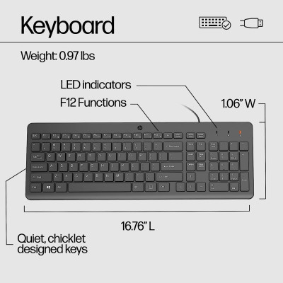 Комплект клавіатура та миша НР 150, USB-A, EN/RU, чорний