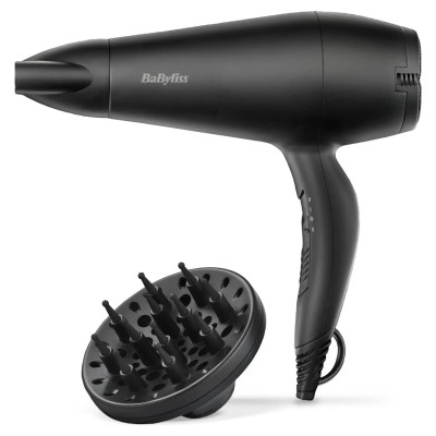 Фен Babyliss Power Smooth, 2000Вт, 2 режими, іонізація, хол. обдув, 2 насадки, чорний