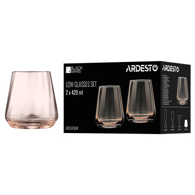 Набор стаканов низких ARDESTO Black Mars Altair 420мл, 2шт, стекло, золотистый Набор стаканов низких ARDESTO Black Mars Altair 420мл, 2шт, стекло, золотистый
