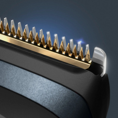 Тример Rowenta Virtuo, для бороди і вусів, мережа+акум., насадок-2, чохол, титан.напил., кейс для зберігання, чорно-синій