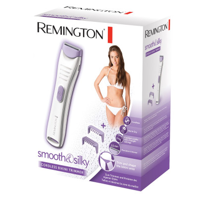 Тример Remington, для тіла та інтимних зон Smooth&Silky, акум., насадок-2, для жінок, кейс, сталь, фіолетовий Тример Remington, для тіла та інтимних зон Smooth&Silky, акум., насадок-2, для жінок, кейс, сталь, фіолетовий