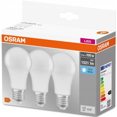 Набір ламп 3шт OSRAM LED E27 13Вт 4000К 1520Лм A60