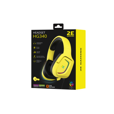 Гарнитура игровая 2E GAMING HG340, 7.1, USB-A, RGB, 2м, желтый (2E-HG340YW-7.1)