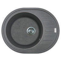 Мийка кухонна Adamant Ovum, штучний камінь, овальна, з крилом, 615х495х200мм, чаша - 1, врізна, сірий