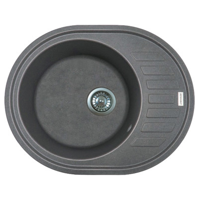 Мийка кухонна Adamant Ovum, штучний камінь, овальна, з крилом, 615х495х200мм, чаша - 1, врізна, сірий
