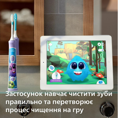 Щітка зубна електр. Philips, Sonicare For Kids, 62т. колив/хв, насадок-2, фіолетовий