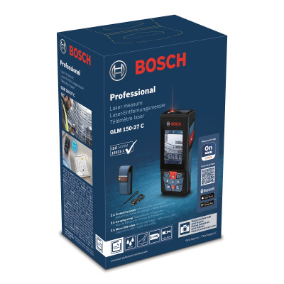 Дальномер лазерный Bosch Professional GLM 150-27 C, 0.08–150м, ±1.5мм, 0-360°, Bluetooth, чехол, 0.21кг