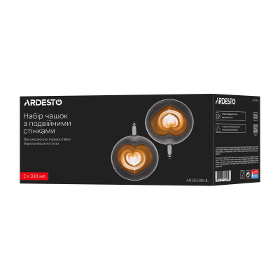 Набір чашок з ручками і подвійними стінками Ardesto, 330мл, 2шт, боросилікатне скло, прозорий (AR2633BHL) Набір чашок з ручками і подвійними стінками Ardesto, 330мл, 2шт, боросилікатне скло, прозорий (AR2633BHL)