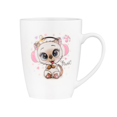 Чашка з ложкою ARDESTO Music, 320мл, порцеляна, нержавіюча сталь, білий